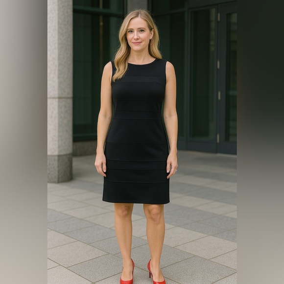 Simply Vera Wang Black Dress PL Sleeveless Sheath | Striped Front | Classic Fit - Picture 1 of 4